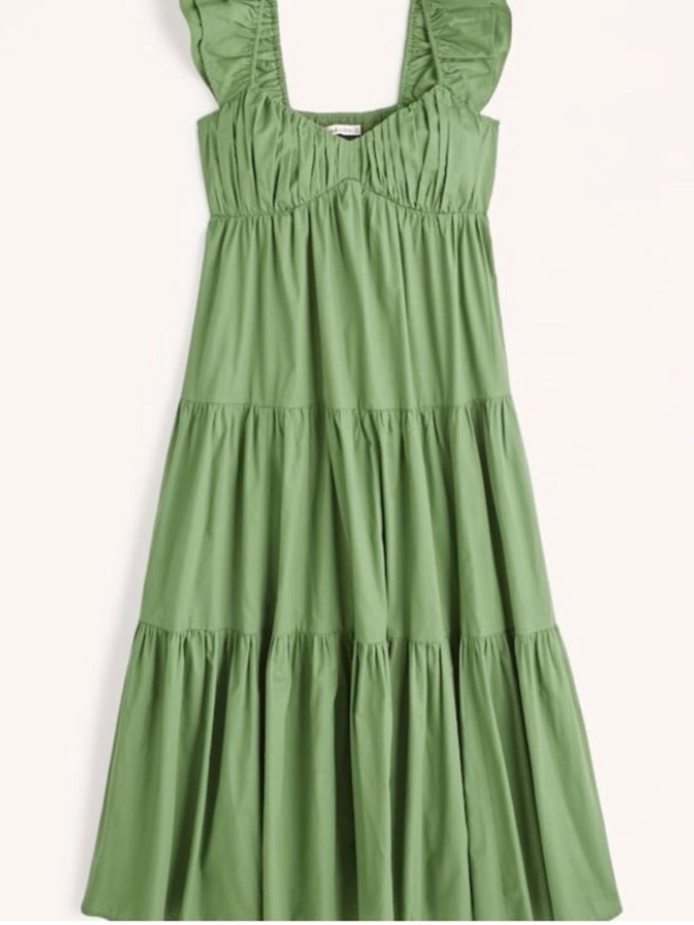 Abercrombie & Fitch Green Flutter Sleeve Tiered Midi Dress